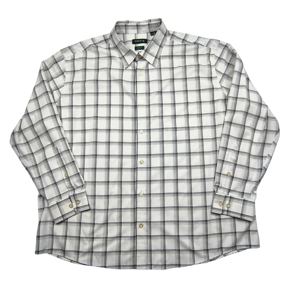 Orvis Mens XXL Active Fit Plaid Long Sleeve Button Down Shirt White Black 3BC6 - Picture 1 of 10